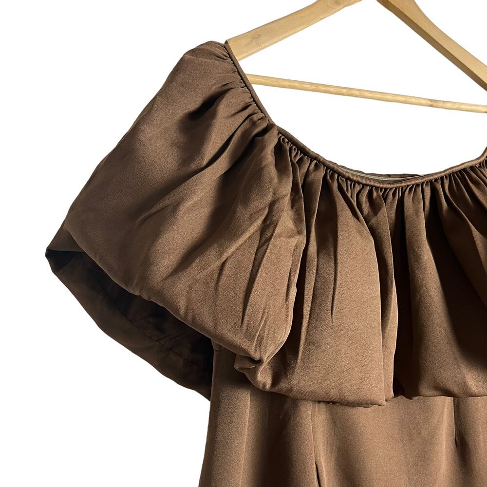 Anthropologie Nikita Mhaisalkar Off-The-Shoulder Bubble Brown Mini Dress Size L - Picture 8 of 14